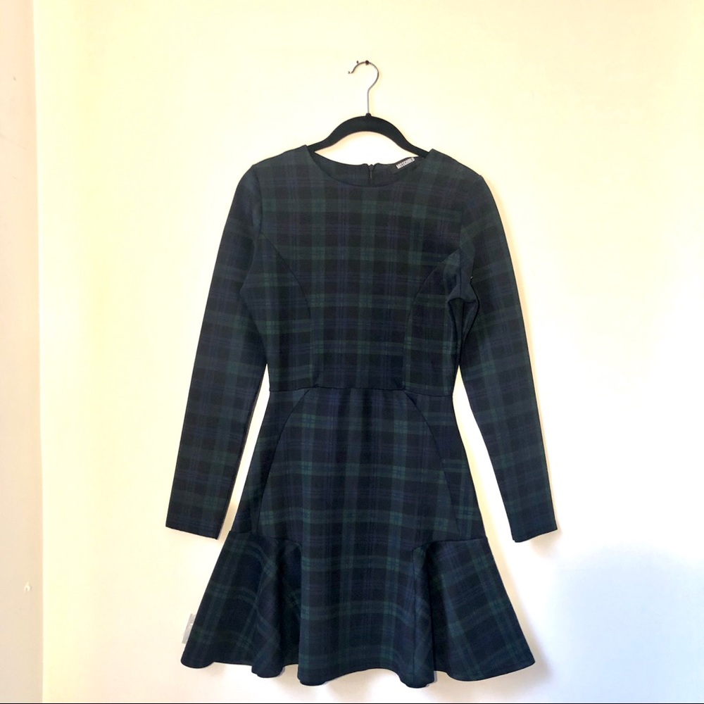 Missguided green plaid skater dress